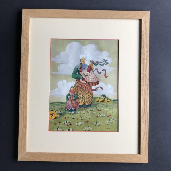 peinture bretonne d'une mère et sa fille en costume de plougastel daoulas