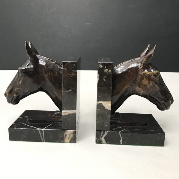 SERRE LIVRES CHEVAUX bronze ART DECO signé Max LE VERRIER marbre portor, vintage