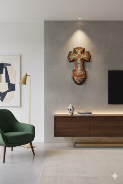 Crucifix avec bénitier en bronze doré et émail cloisonné dans le goût Barbedienne. En très bon état, petit manque d’émail branche droite de la croix. lafrenchcigogne antiquités brocante