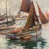 Chalutiers par temps calme à Camaret – Huile sur bois signée Georges Maroniez