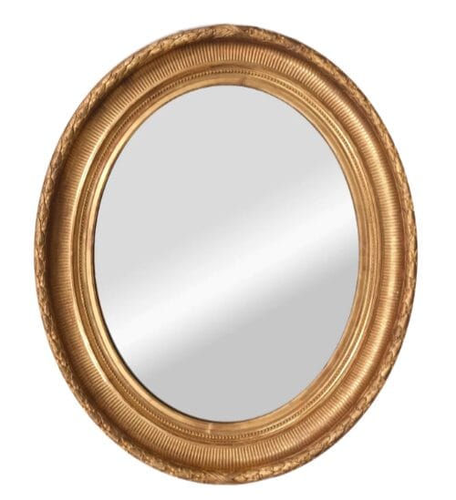 Miroir Doré Ovale Style Empire – Frise de Lauriers – XIXe siècle - lafrenchcigogne