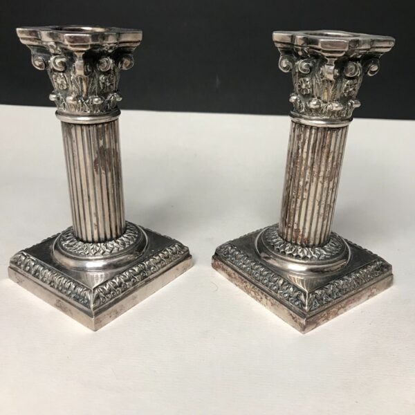 BOUTS DE TABLE métal argenté style Louis XVI XVIIIe bougeoirs vintage 20e ancien