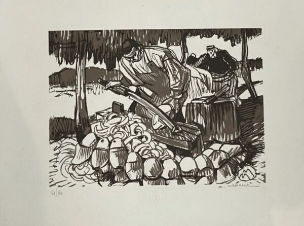 LES SABOTIERS BRETONS 1926 Gravure Bois signé au fusain Mathurin MEHEUT Bretagne