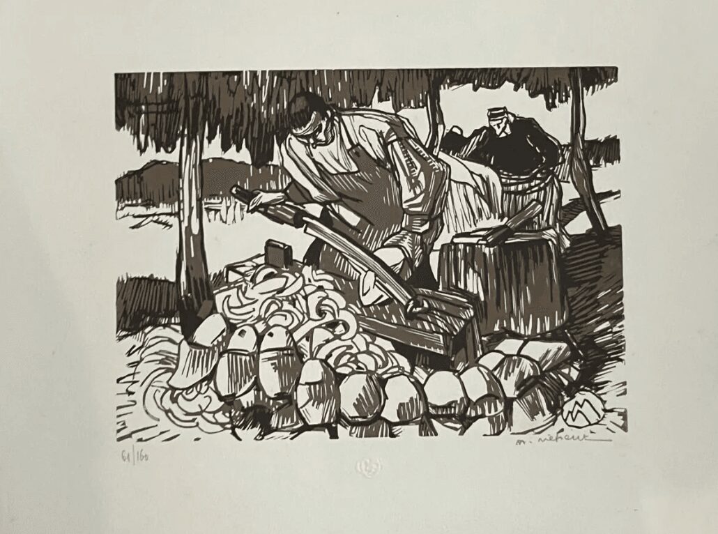THE BRETON CLOG MAKERS 1926 Woodcut Signed in Charcoal by Mathurin MEHEUT, Britanny