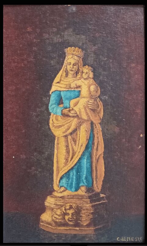 SAINTE VIERGE A L ENFANT ROI Huile sur isorel signé Christian LEMESLE tableau XX – Image 3