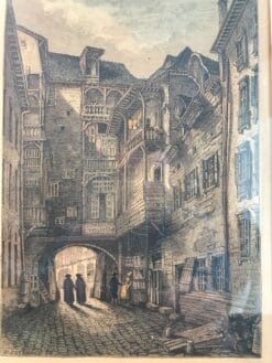 Gravure L'ANCIEN COUVENT DES CARMELITES A RENNES Estampe Bretagne H. CASTENACCI