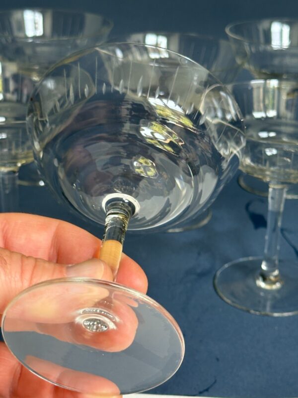 6 COUPES A CHAMPAGNE en verre gravé art déco vintage ancien authentique – Image 3