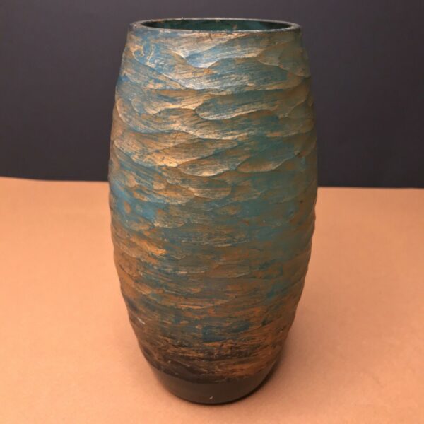 VASE EN VERRE TAILLE bleu à inclusions dorées, vintage, contemporain moderne