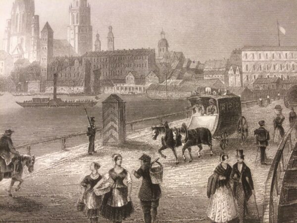 gravure bateaux à vapeur, signé 1850 Mainzh Payne, estampe marine  XIX eme