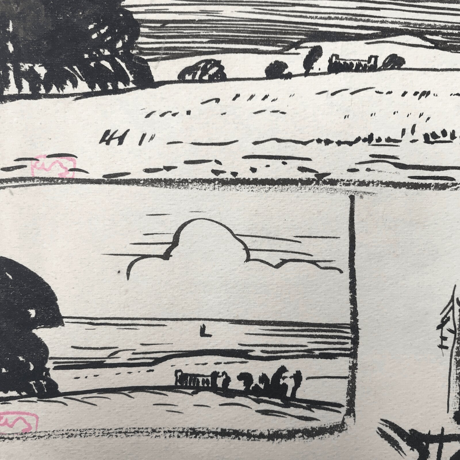 ETUDES DE PAYSAGES, cinq dessins à l'encre signé A. BEAUFRERE Bretagne vintage – Image 6