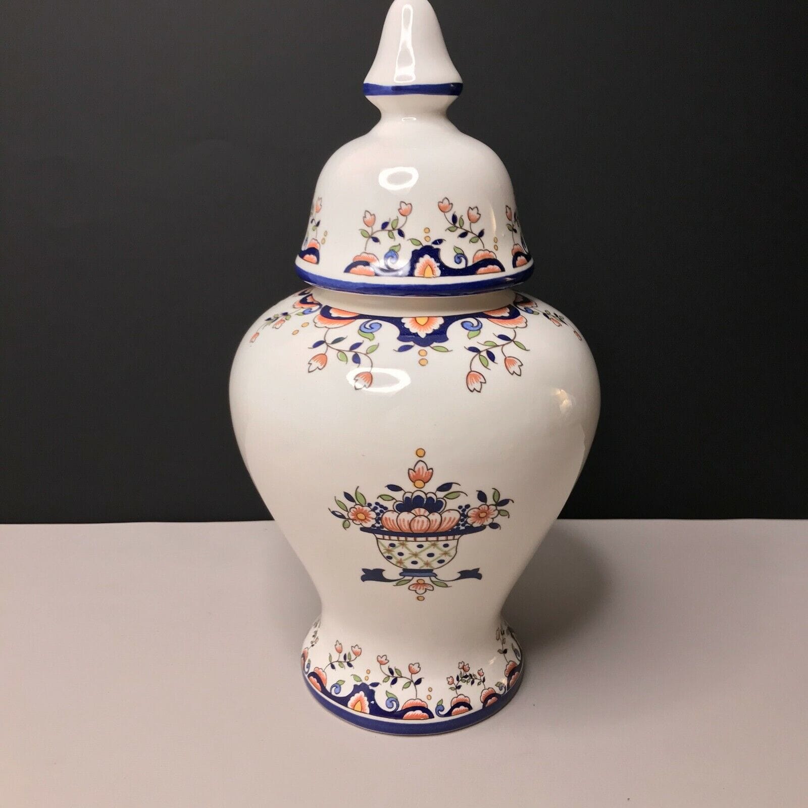 VASE décor VIEUX ROUEN potiche vintage fleurs – Image 3