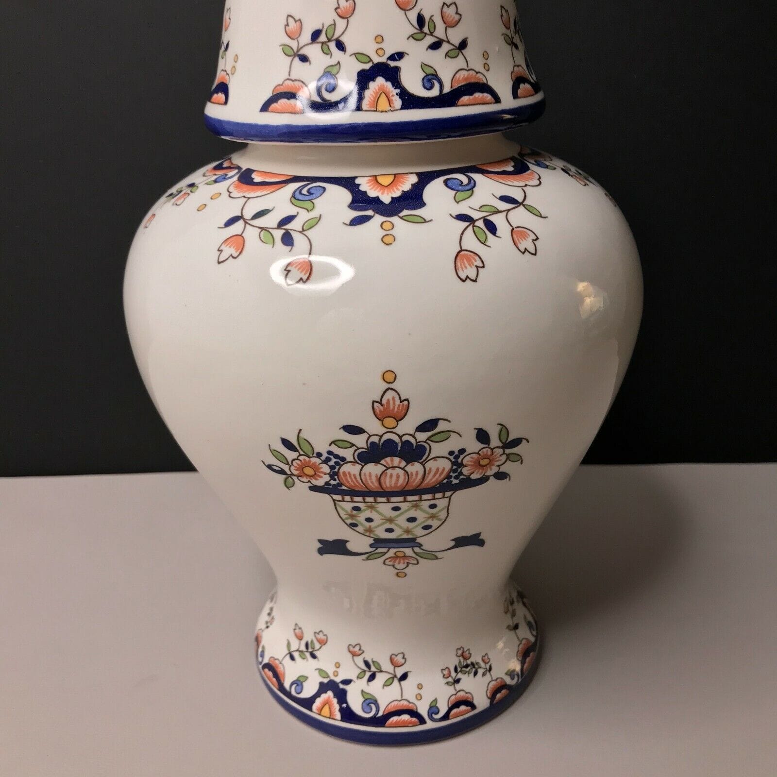 VASE décor VIEUX ROUEN potiche vintage fleurs – Image 6