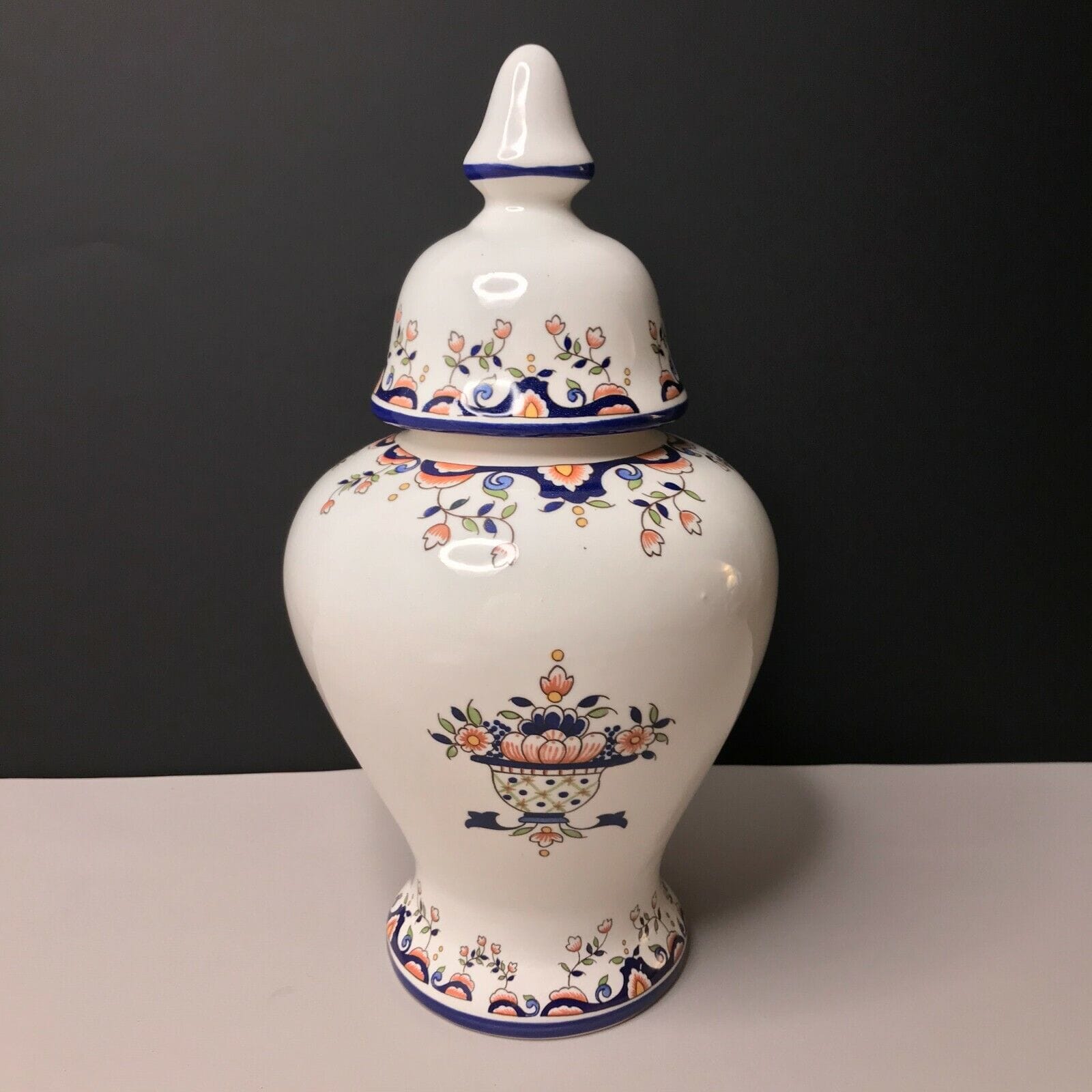 VASE décor VIEUX ROUEN potiche vintage fleurs