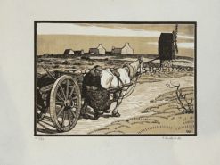 ILE DE SEIN Gravure bois PAYSANNE BRETONNE signé fusain AMEDEE-WETTER Bretagne