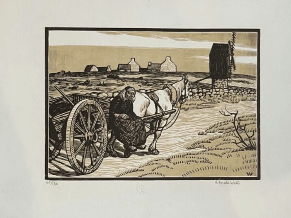 ILE DE SEIN Gravure bois PAYSANNE BRETONNE signé fusain AMEDEE-WETTER Bretagne