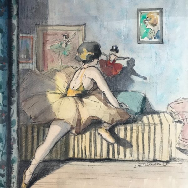 Aquarelle et fusain chambre d'enfant danseuse signée POTRONAT debut XXe 1927