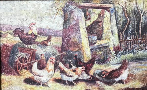 FARMYARD unsigned painting