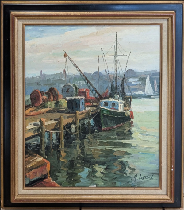 BATEAU DE PECHE signé A. LEGRAND tableau peinture mer marine BRETAGNE chalutier – Image 5