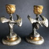 19th-century animal WADING BIRD gilt and silvered bronze CANDLESTICKS