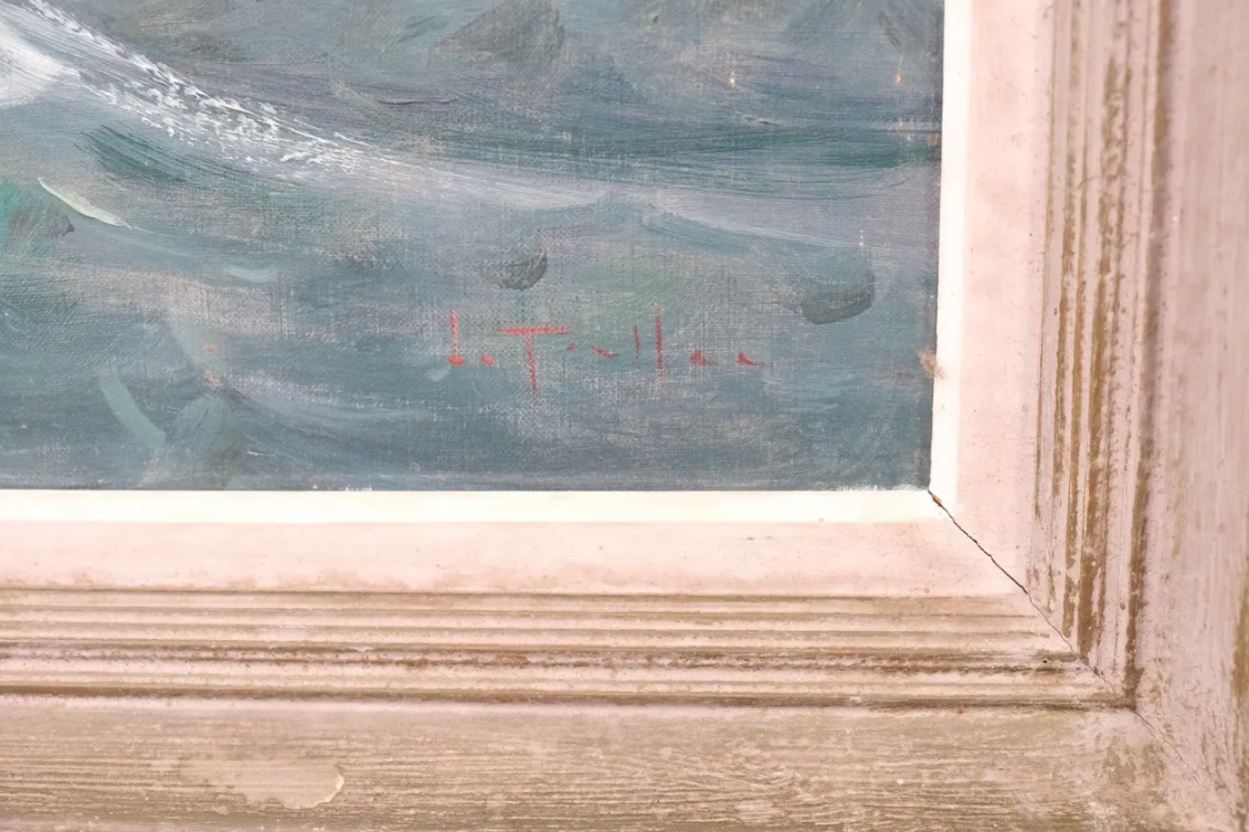CHALUTIERS TEMPÊTE marine LE TOULLEC grand tableau peinture mer bateau BRETAGNE – Image 3