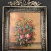 FLEURS huile sur cuivre signée cadre plaqué argent tableau 19e peinture antique