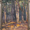 Forêt de pins aquarelle daté signé H. HUGREL tableau peinture vintage antique
