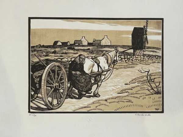 GRAVURE BOIS OUESSANT signé numéroté AMEDEE-WETTER Bretagne vintage antique 1