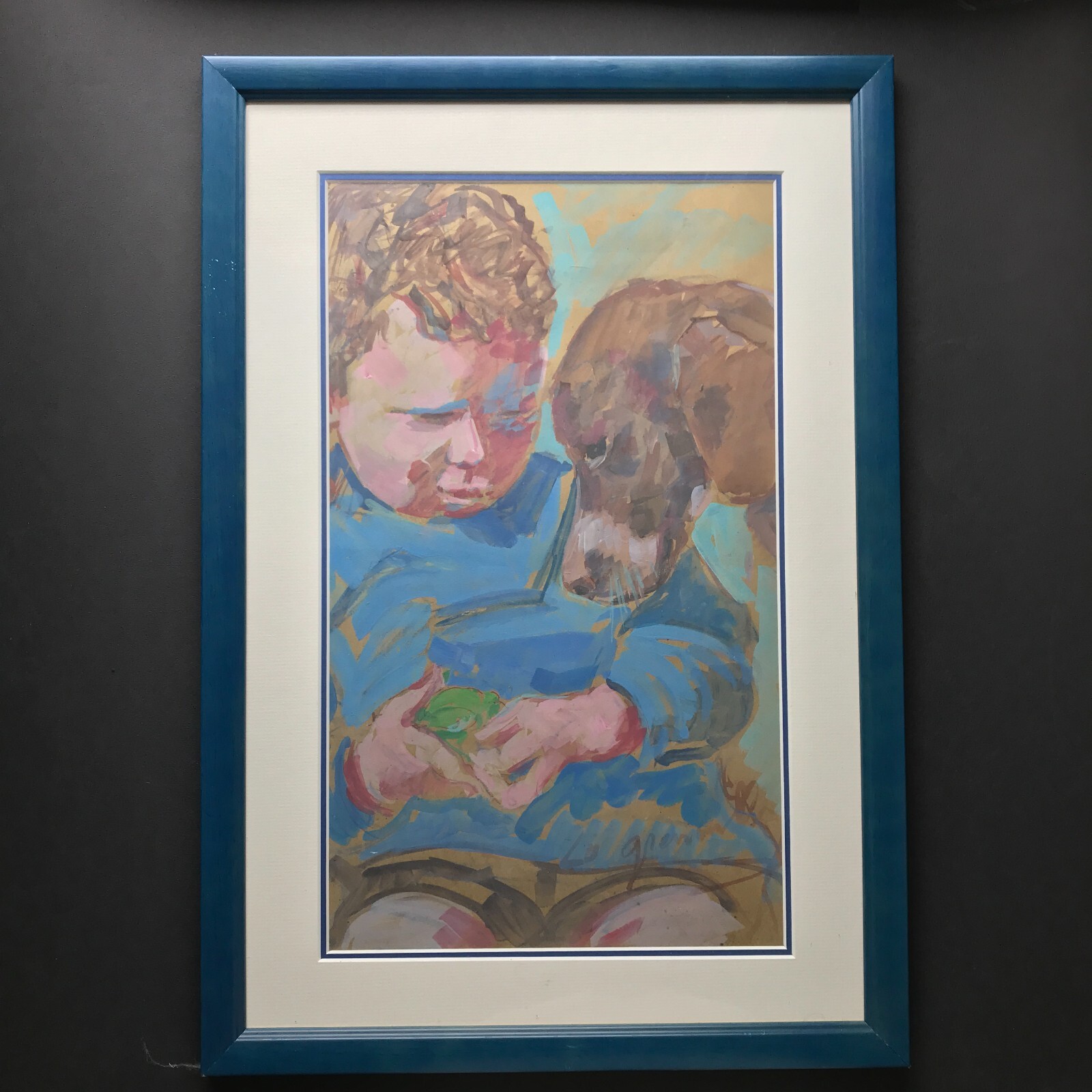 THE FROG: Child and Dog, Signed CAILLOTIN - Animal Painting - Image 10