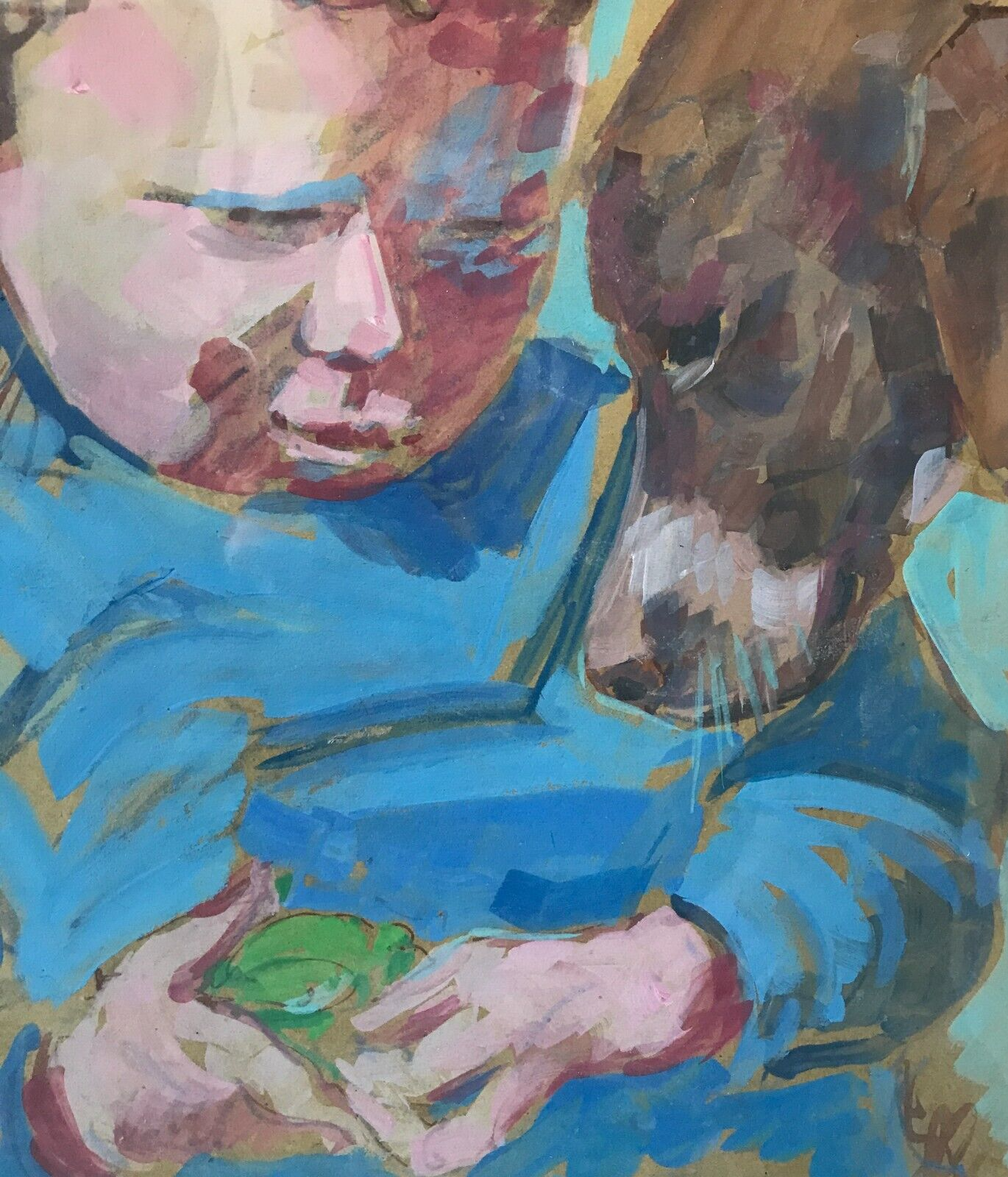 THE FROG: Child and Dog, Signed CAILLOTIN - Animal Painting - Image 4