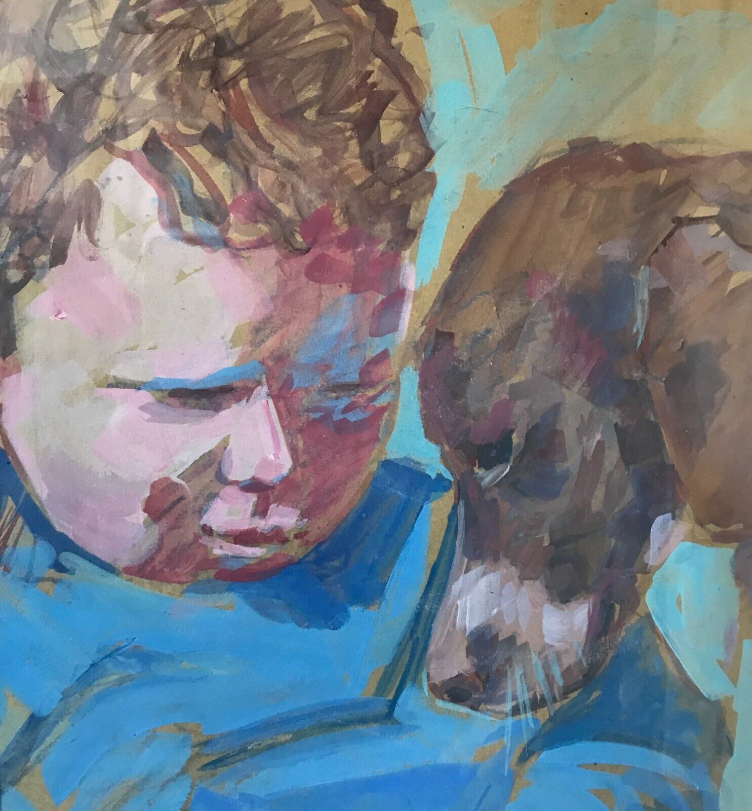 THE FROG: Child and Dog, Signed CAILLOTIN - Animal Painting - Image 5