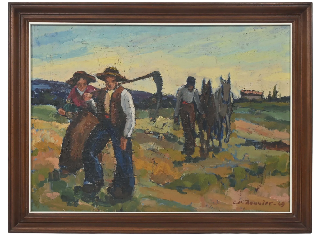 THE REAPERS signed BOUVIER 20th-century harvest rural painting PROVENCE - Image 2