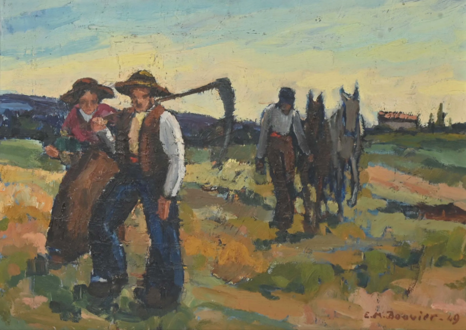 THE REAPERS signed BOUVIER 20th-century harvest rural painting PROVENCE