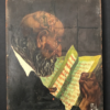 "Lecture" sur bois signé à déchiffrer VIEL HOMME LISANT tableau peinture antique