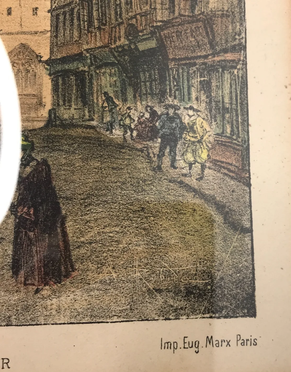 Lithograph, Crossroads in Quimper, Cathedral, Britanny, Vintage, Antique - Image 10