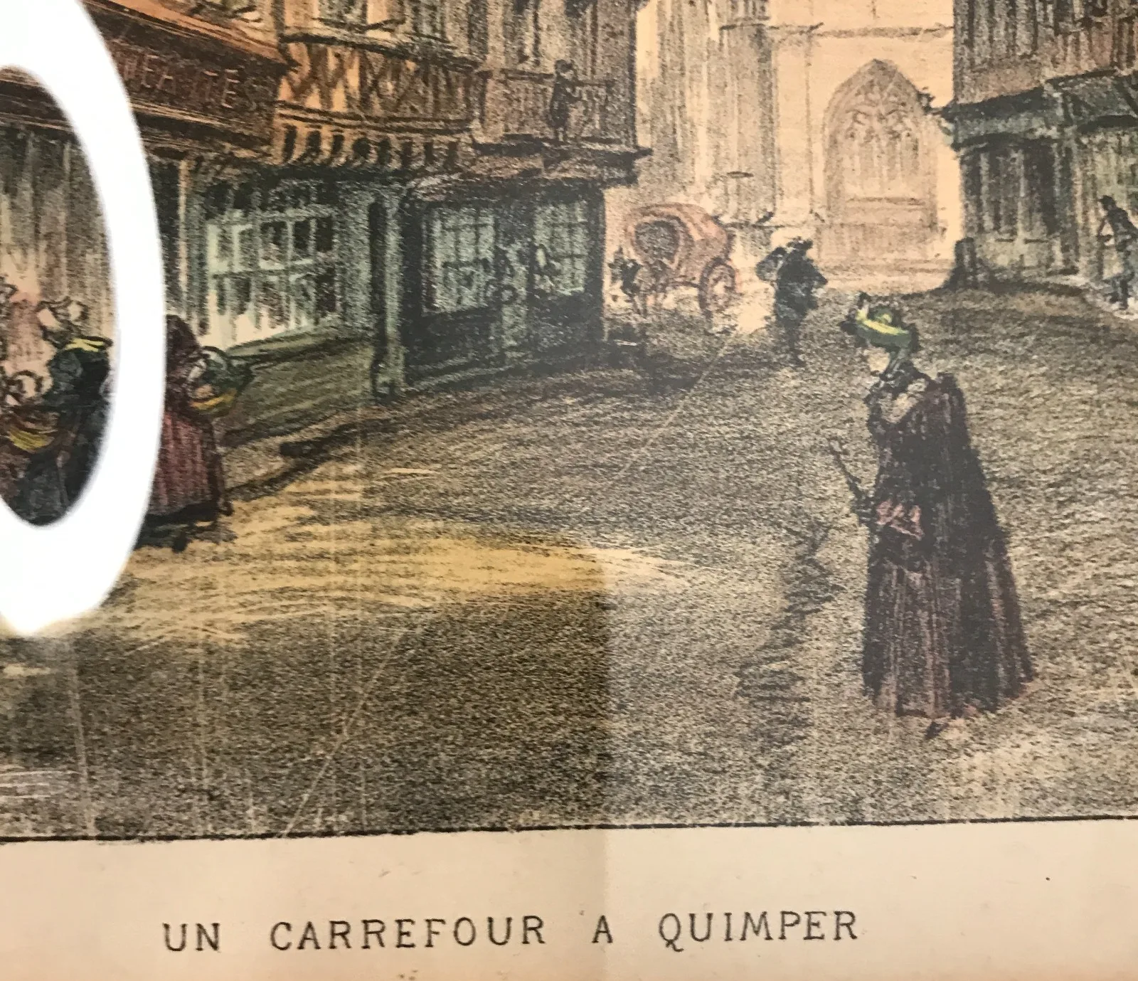 Lithograph, Crossroads in Quimper, Cathedral, Britanny, Vintage, Antique - Image 9