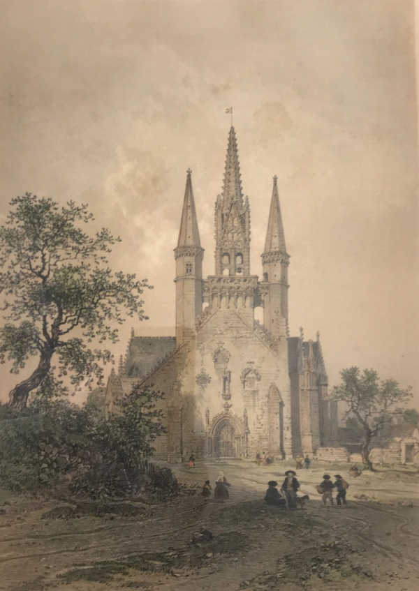 Lithograph SAINT FIACRE CHAPEL Le Faouët Britanny 1867