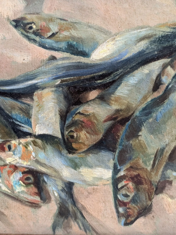 Nature morte SARDINES tableau peinture GIRARD marine mer poissons pêche BRETAGNE – Image 2