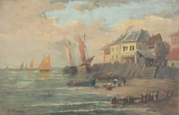 BRETON PORT fishing boats ORTIOU sea sailboat marine painting painting BRITANNY