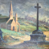 Peinture CHAPELLE signé Le BICCON tableau calvaire BRETAGNE vintage antique 1