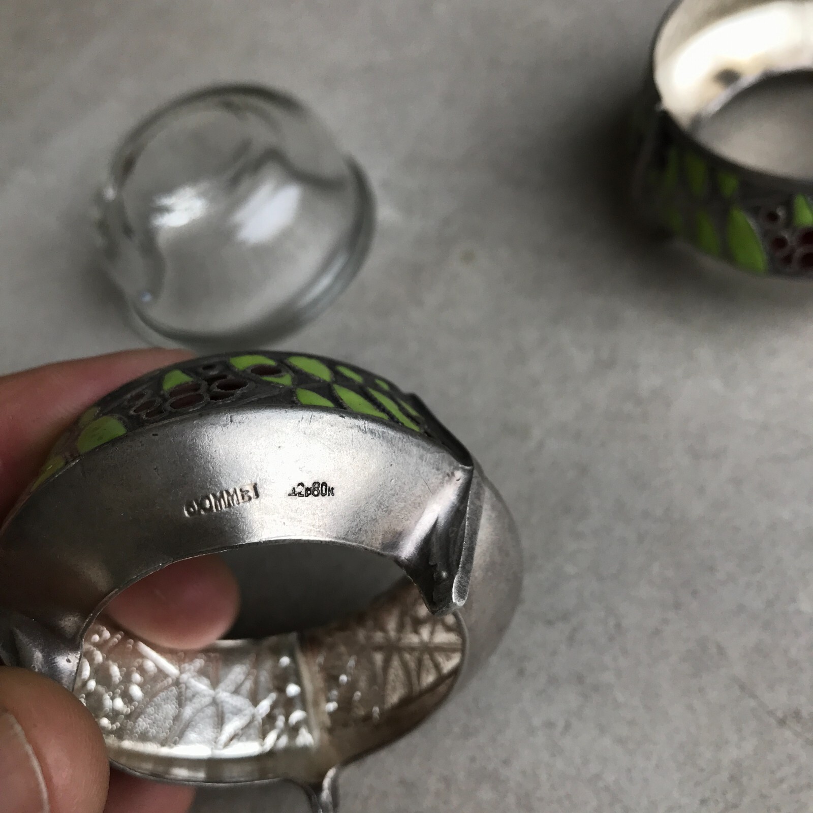 SALIERES ART DECO Métal argenté, signé, émaillé cloisonné – Image 20